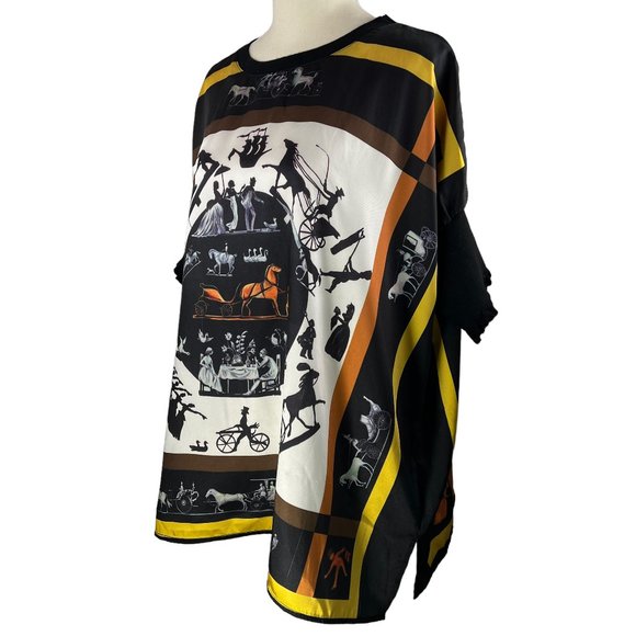 GRACIA Fashion Equestrian-Themed Short Sleeve Boxy Cut Top Blouse Size … - Picture 2 of 9